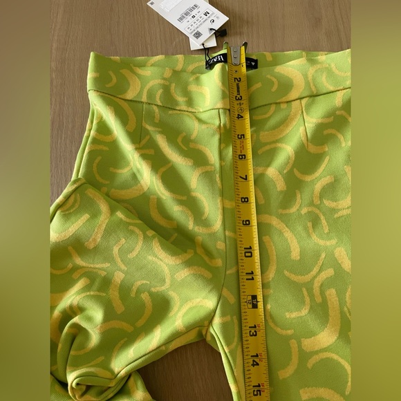 Zara| Neon Green Marbled 70’s Style Wide Leg Pull On Pants, Flare w Slit•••NWT - Picture 15 of 16